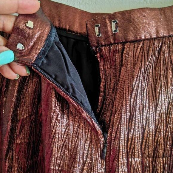 Evan Picone Metallic Brown Pleated Midi Skirt Women's Size 4 A-Line Vintage USA - Picture 8 of 12